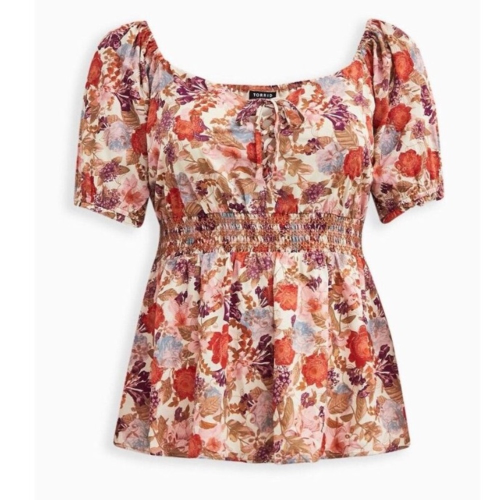 Torrid Georgette Eyelet Smocked Waist Puff Sleeve Top Womens Plus Size 2X